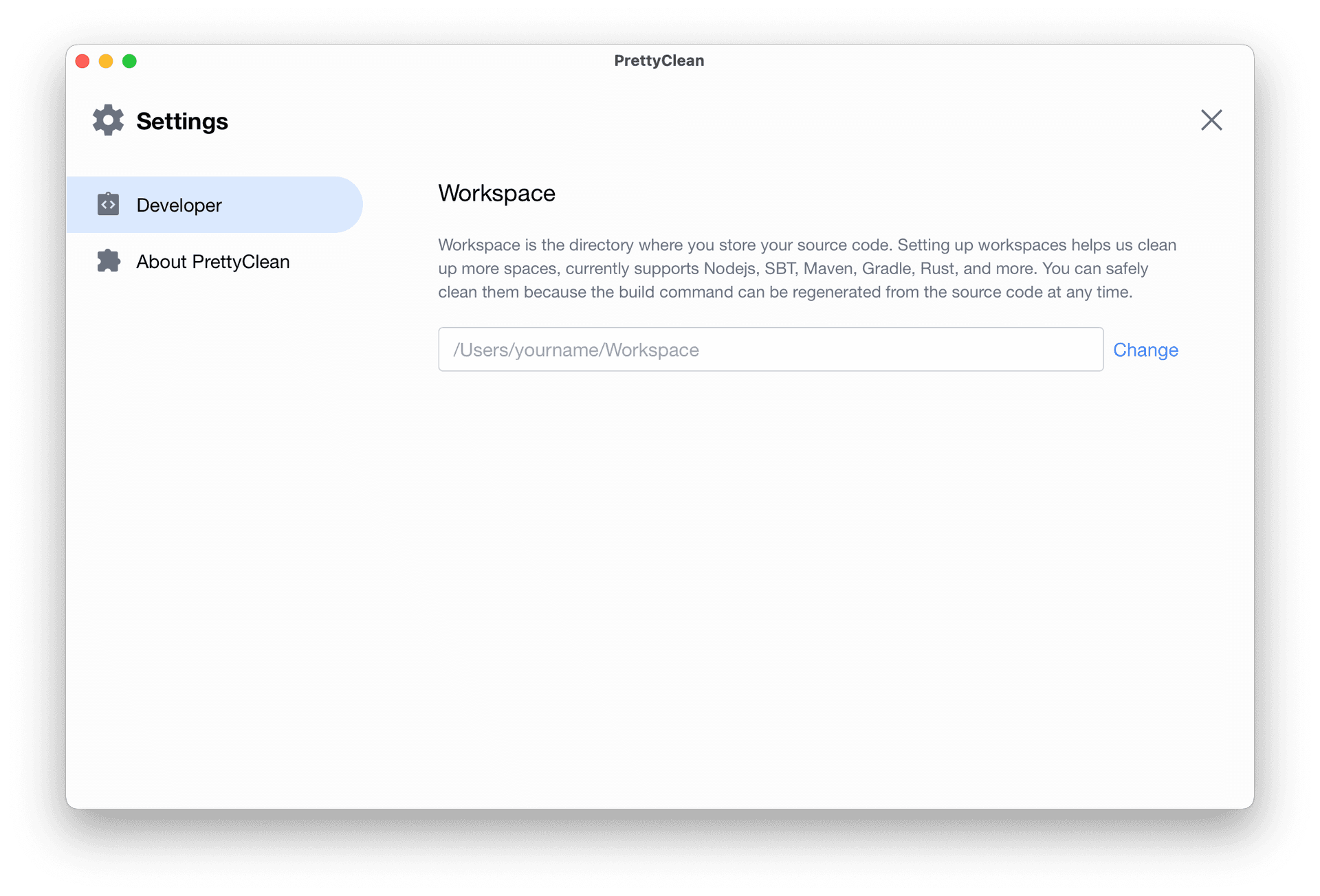 PrettyClean settings screenshot